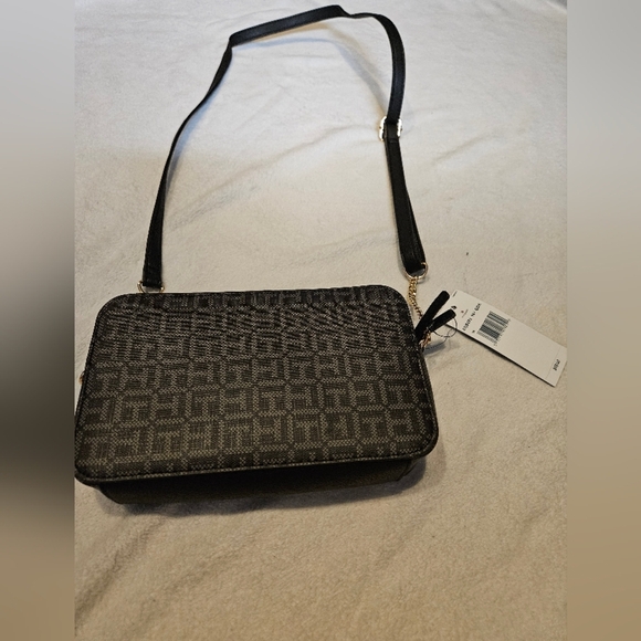 Tommy Hilfiger Black Patterned Gold Accents Adjustable Strap Crossbody Bag - Picture 6 of 8